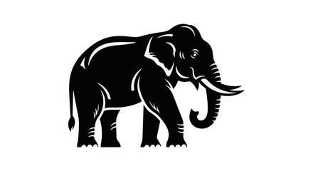 Obraz premium Black silhouette of an elephant with large tusks and floppy ears