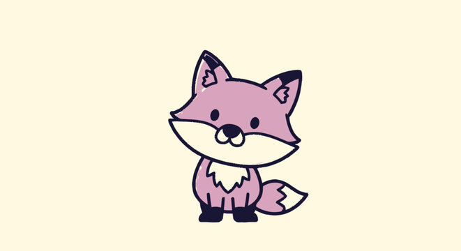 Cute Cartoon Pink Fox Character.