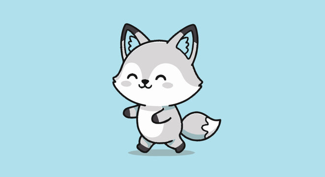 Cute cartoon white fox character.