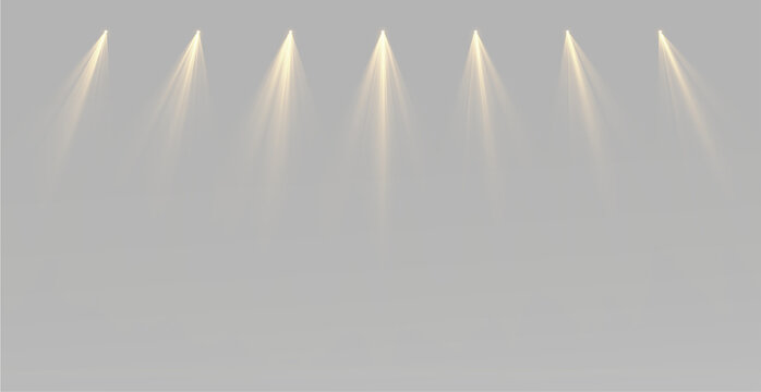 Light Beams of Golden Spotlights and Warm Stage Illuminators Array for Grand Performance and Professional Event Presentation Backdrops png