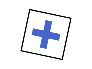 Obraz premium Blue cross symbol inside a tilted black square frame vector illustration. Healthcare, medical clinic, pharmacy, first aid, emergency, hospital. Azure plus sign within a rotated box