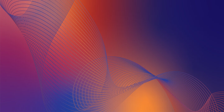A vibrant abstract wave design with flowing orange and blue lines creating a modern digital pattern background
