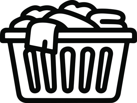 Full Laundry Basket With Clothes. Plastic laundry hamper overflowing with clothing items ready for washing and household chores.