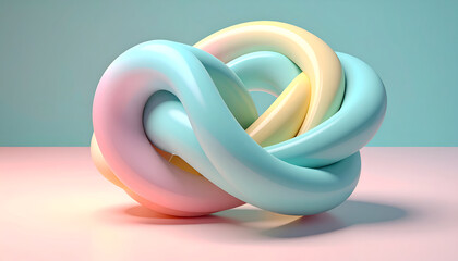 Fototapeta premium Abstract 3D Rendered Sculpture of Intertwined Pastel Tubes.
