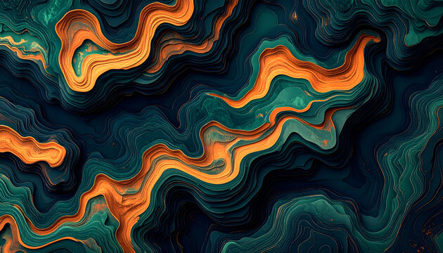 Abstract Swirling Waves of Orange and Teal.