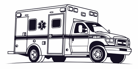 Ambulance vehicle outline graphic with aid car medical transport emergency vehicle ground transport road vehicle utility vehicle emergency services line art transport illustration ambulance © AD
