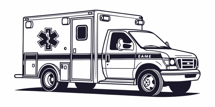 Ambulance vehicle line art illustration with aid car medical transport emergency vehicle ground transport road vehicle utility vehicle emergency services transport graphic health illustration