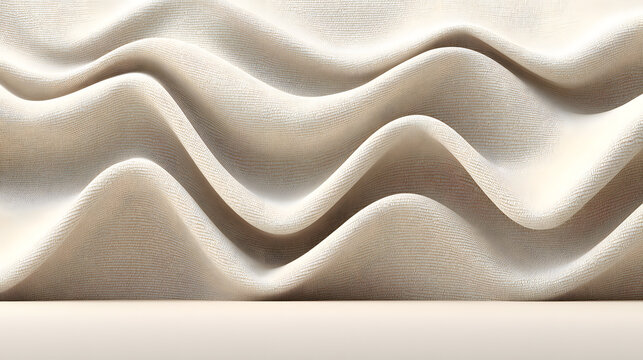 Minimalist fabric texture background beige soft textile abstract wave fold cloth pattern gentle curve and smooth surface create neutral cream linen material backdrop with light shadow and warm