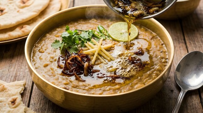 Rich Beef Haleem with Sizzling Tarka and Fried Onions