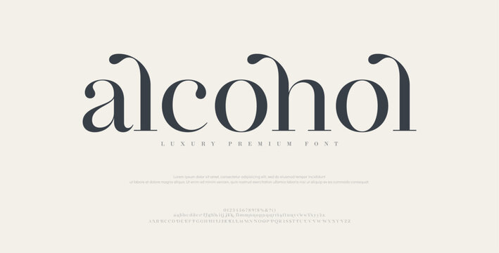 Alcohol, Typeface modern serif fonts. Classic Typography Minimal Fashion Designs. Elegant stylish alphabet letters fonts.