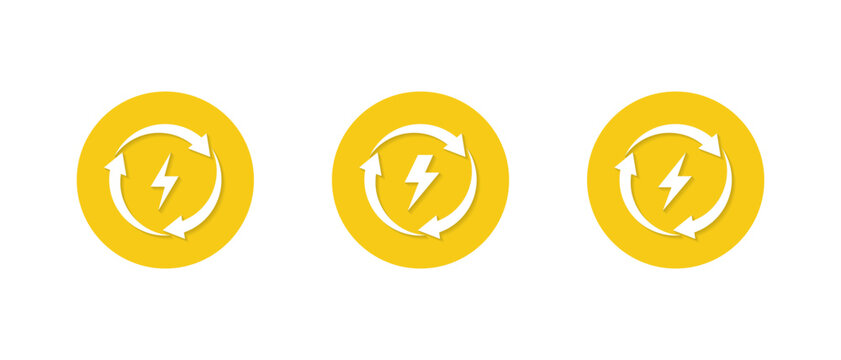Electric power cycle icon with shadow. Energy refresh symbol. Electricity circulation sign