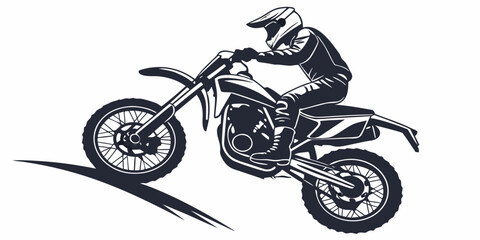 Motocross rider on dirt bike climbing uphill with helmet and protective gear in dynamic black and white graphic off road extreme sport line art graphic design motocross motorcycle adrenaline © AC