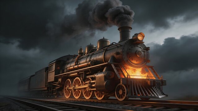 Steam locomotive on railway tracks
