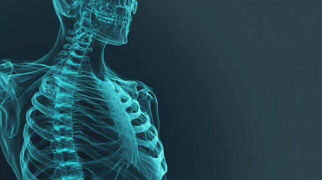 X-ray style visualization of a pediatric skeleton, subtle anatomical differences, glowing cyan bones on dark gradient background, minimalistic composition