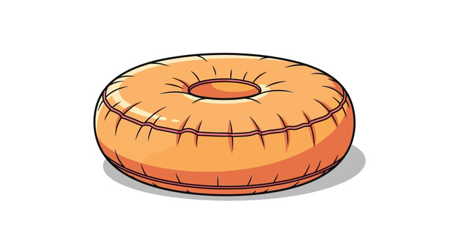 Orange inflatable donut pool float on white background