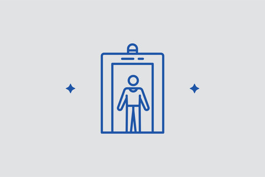 Security metal detector line icon for airport passenger screening and safety checkpoints. Protective vector illustration for security protocol guides and airport terminal facility maps.