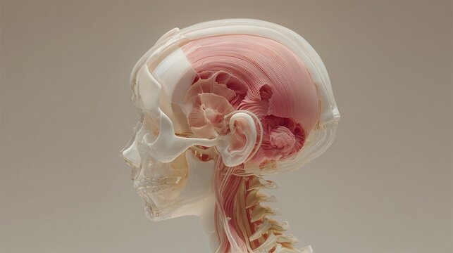 Anatomical illustration of a child&rsquo;s developmental features associated with Cornelia de Lange Syndrome, subtle skeletal and facial structure differences visualized in semi-transparent layers