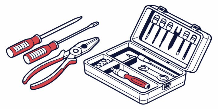 Professional tool kit with pliers screwdrivers and storage case screwdriver handtool maintenance construction equipment hardware mechanic workshop organized professional industry technical