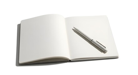 Naklejka premium Pen and notebook set isolated on white background, business stationery product, minimal design, soft shadow, clean composition, high resolution