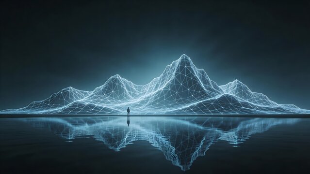 Digital mountain landscape with reflection