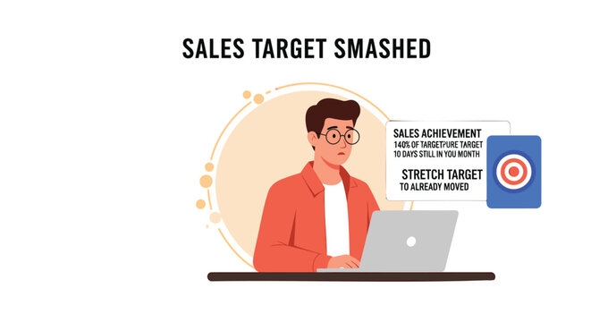 Business achievement, sales target, smashed goals, vector illustration, success concept