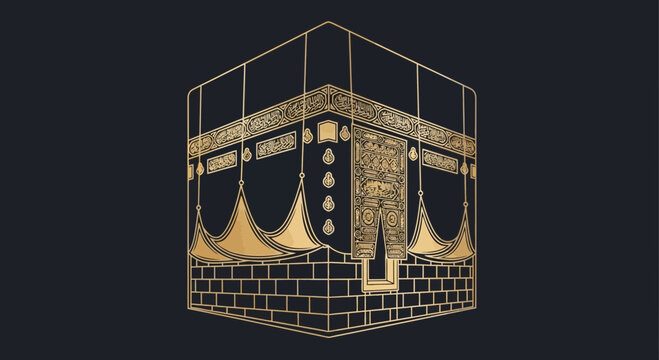 Golden Kaaba Illustration - Islamic Holy Site in Mecca, Saudi Arabia