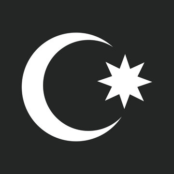 Minimalist white silhouette of the Azerbaijani crescent and octagram star. A clean vector illustration representing the national heritage and identity of Azerbaijan.