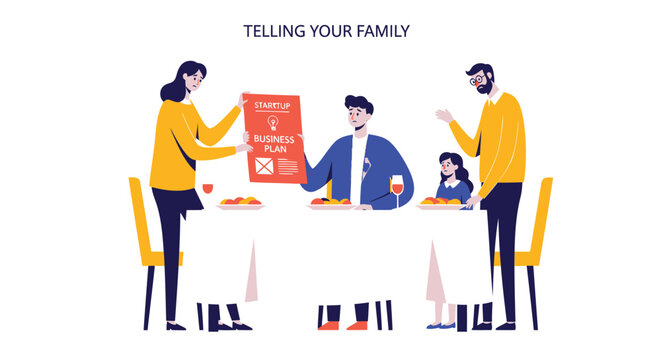 Family communication, people talking, telling family, conversation icons, flat vector illustration