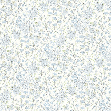 Seamless floral pattern, ditsy flower pattern, fabric print in monochrome style on light background, spring background floral, small soft ditsy flower. Surface design for home textile, wallpaper patte