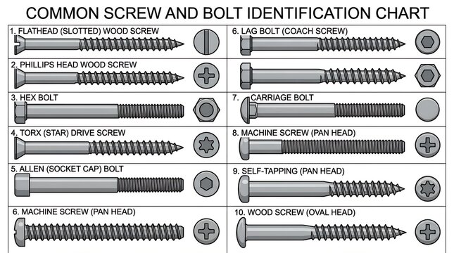 Screw and Bolt Types Identification Chart