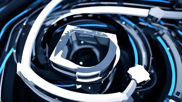 Dynamic Abstract Blue White Digital Vortex Tunnel Loop: Futuristic Data Flow Background