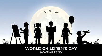 World Children's Day celebration with kids silhouettes