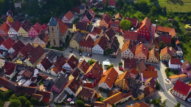 Aerial view of the village Betzenstein in Germany, Bavaria  on a sunny day in summer. 