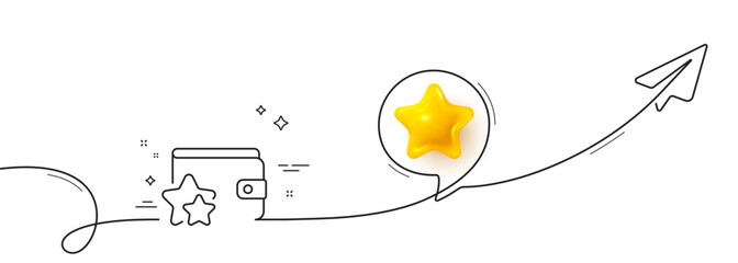 Plakat Loyalty program line icon. Continuous line with share plane. Bonus points. Discount wallet symbol. 3d star in speech bubble. Loyalty program single line ribbon. Loop curve pattern. Vector