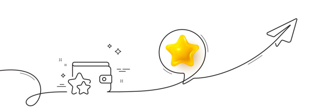 Loyalty program line icon. Continuous line with share plane. Bonus points. Discount wallet symbol. 3d star in speech bubble. Loyalty program single line ribbon. Loop curve pattern. Vector