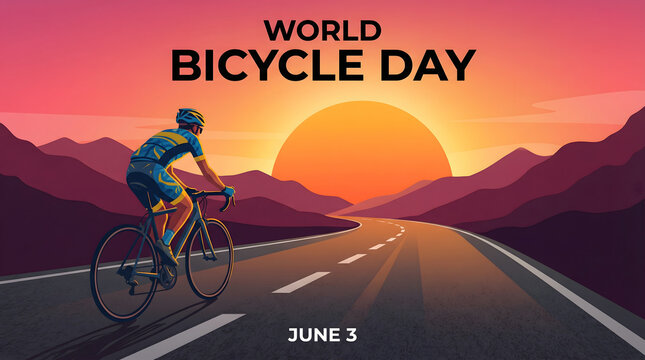 World Bicycle Day cycling illustration with cyclist on road