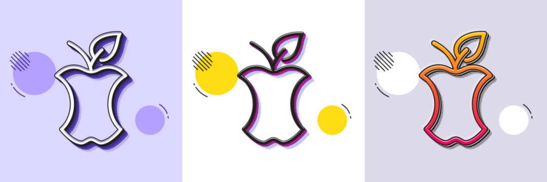 Organic waste line icon. Halftone dotted pattern. Gradient icon with grain shadow. Apple core sign. Leftover food products symbol. Line organic waste icon. Various designs. Vector