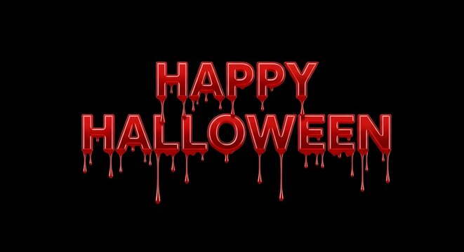 Happy halloween text with a dripping blood effect on a black background