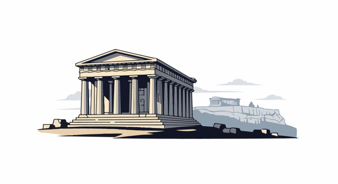 Ancient Greek temples on a hill, with a second structure in the distance