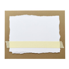 Fototapeta premium Torn white paper taped onto brown cardstock