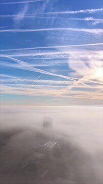 Drone Flight Over Foggy Basingstoke at Sunrise, UK