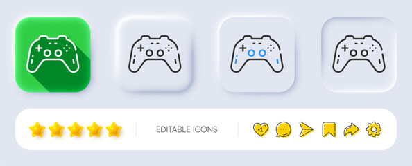 Gamepad line icon. Neumorphic, Flat shadow, 3d buttons. Game joystick sign. symbol. Line gamepad icon. Social media icons. Vector © blankstock