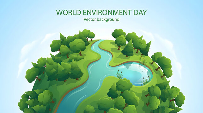 World Environment Day vector background with green landscape