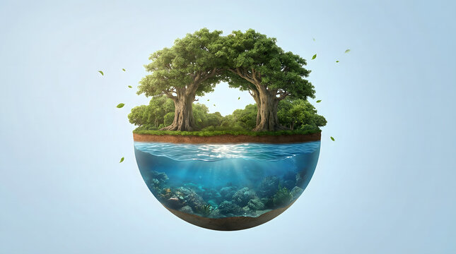 eco friendly world concept with trees and ocean
