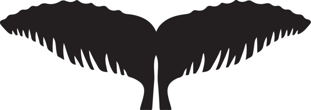 Humpback whale tail fluke silhouette vector, black marine mammal tail fin icon, nautical ocean wildlife graphic element for logo design
