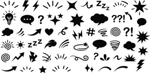 Fototapeta premium Vibrant collection of diverse graphic icons and symbols for digital and print media.