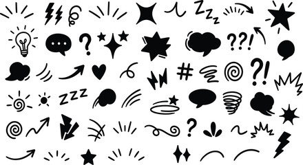Obraz premium Modern set of black silhouette graphic icons for web and mobile design elements.