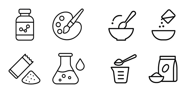 Food ingredient icons showing measuring and mixing tools