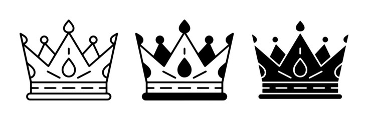 Royal crown icon set, black and white king crown vector illustrations, minimalist queen tiara symbols for luxury branding and heraldry design © Ashikur