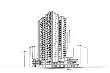 Fototapeta premium High rise building sketch. Architecture